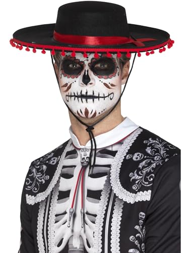Smiffys Tag der Toten Senorhut, schwarz und rot, mexikanischer Tag der Toten/Zucker-Kostüm, Halloween-Verkleidungshüte von Party Magic