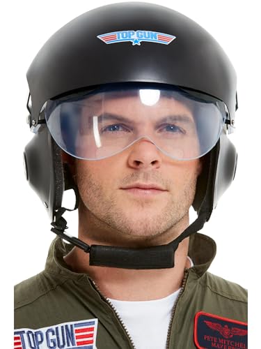 Smiffys Top Gun Deluxe Helm, Schwarz, mit verstellbarem Visier & Kinnriemen Smiffys Top Gun Deluxe Helm, Schwarz, mit verstellbarem Visier & Kinnriemen von Smiffys