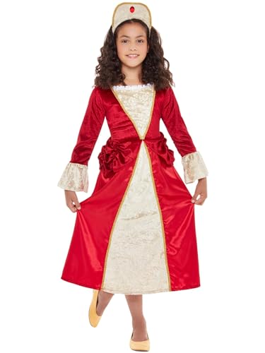 Smiffys Tudor Prinzessinnen kostüm, Rot Gold, mit Kleid und Kopfschmuck von Smiffys