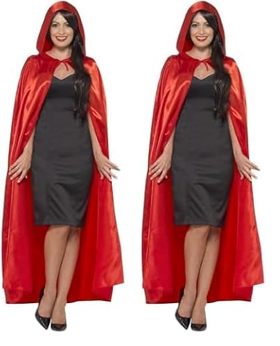 Smiffys Umhang mit Kapuze, Rot, Satin (Packung mit 2) von Smiffys