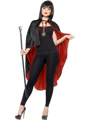 Smiffys Vampir-Set, mit wendbarem Umhang, Schwarz, Abnehmbarer Stock & Metallmedaillon von Smiffys