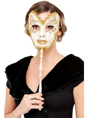 Smiffys Venezianische Maske, Cremefarben, Handgriff von Smiffys