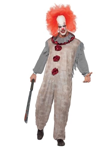 Smiffys Vintage-Clown-Kostüm, Grau & Rot, mit Overall & Halskrause Smiffys Vintage-Clown-Kostüm, Grau & Rot, mit Overall & Halskrause von Smiffys