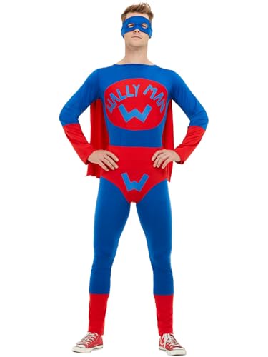 Smiffys Wallyman-Kostüm, Blau Rot, mit Overall, befestigtem Umhang, Unterhose und Augenmaske Smiffys Wallyman-Kostüm, Blau Rot, mit Overall, befestigtem Umhang, Unterhose und Augenmaske von Smiffys