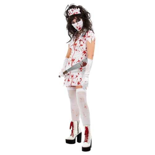 Smiffys Zombie Krankenschwester Kostüm mit Kleid, Maske & Stirnband, Halloween Zombie Alley Verkleidung Halloween Dress Up Kostüme von Smiffys