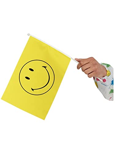 Smiley Small Handheld Flag, Yellow, Pack of 5 von Smiffys