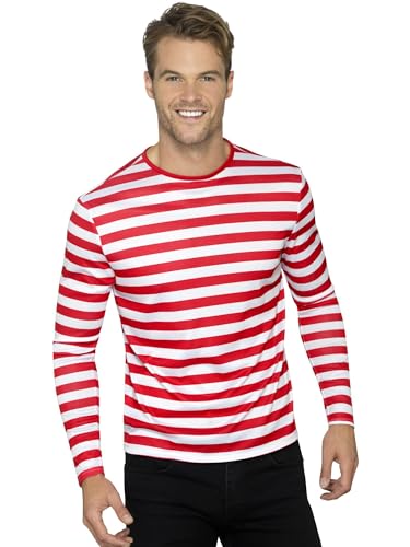 Stripy T-Shirt, Red, with Long Sleeve (S) von Smiffys