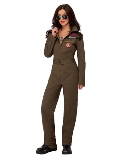 Top Gun Ladies Costume, Khaki (M) von Smiffys