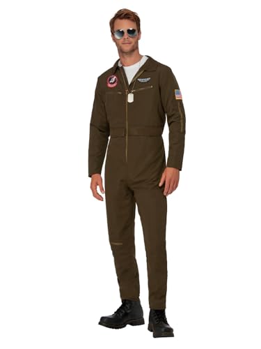 Top Gun Maverick Men's Aviator Costume, Green von Smiffys