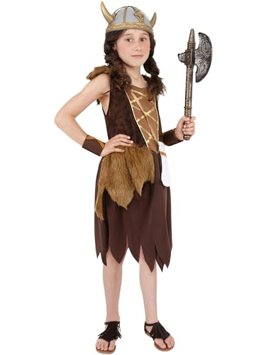 Viking Girl Costume, Brown, with Dress & Wristcuffs, (L) von Smiffys