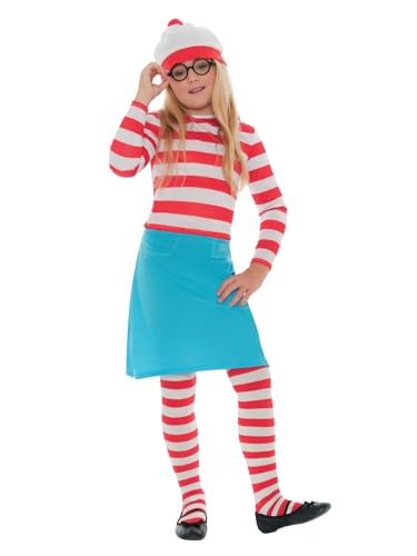 Where's Wally? Wenda Child Costume, Red & White, with Hat, Top, Skirt, Glasses & Tights, (L) von Smiffys