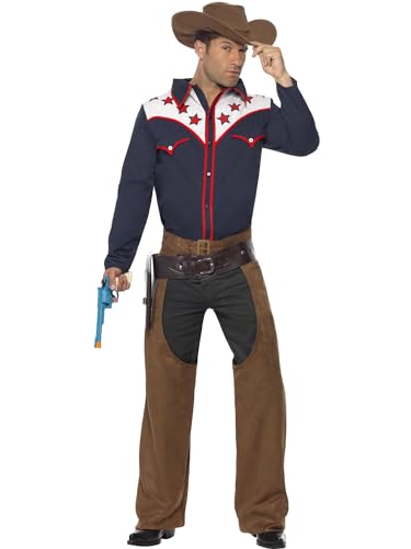 Smiffys Herren Rodeo-Cowboy Kostüm, Hemd, Chaps und Hut, Größe: M, 22664 von Smiffys