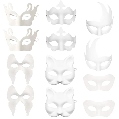 Smilbaley 12 Stücke Weiße Maske, Party Weiße Maske, Weiße DIY Papier Maske, Maske DIY, Für Karneval, Rollenspiele, Halloween Partys von Smilbaley