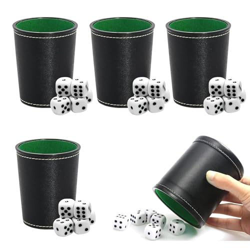 Smilbaley 5 Stück Würfelbecher, 25 Stück Würfel, Leder-Würfelbecher, Schwarzer Würfelbecher, Qualitäts-Würfelbecher, Geräuscharmer Würfelbecher, Geeignet Für Bar, Ktv, Campingspiele von Smilbaley