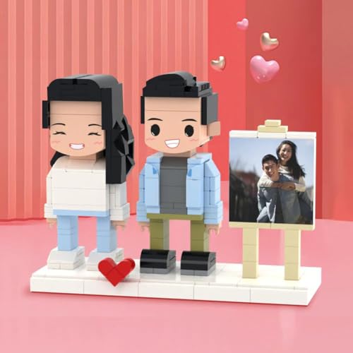 Smile lab Personalisierte Figuren aus Bausteine, Süße Version mit Rahmen Ganzkörper 2 Leute Kleines Teilchen Bausteine mit Foto Einzigartig Weihnachten Valentinstag Geburtstag Geschenke für Paar von Smile lab