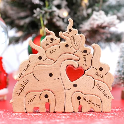 Personalisiertes Holzkunstpuzzle der Elefantenfamilie mit 1-8 Namen, Holz Bär Skulpturen Desktop Ornament Weihnachts Home Tischdekoration, Geschenk für Familie, Oma, Opa Mama, Papa Personalisiertes Holzkunstpuzzle der Elefantenfamilie mit 1-8 Namen, Holz Bär Skulpturen Desktop Ornament Weihnachts Home Tischdekoration, Geschenk für Familie, Oma, Opa Mama, Papa von Smile lab