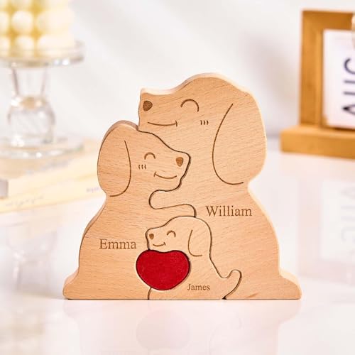 Personalisiertes Holzkunstpuzzle der Hundfamilie mit 1-8 Namen, Holz Hund Skulpturen Desktop Ornament Weihnachts Home Tischdekoration, Geschenk für Familie, Oma, Opa Mama, Papa Personalisiertes Holzkunstpuzzle der Hundfamilie mit 1-8 Namen, Holz Hund Skulpturen Desktop Ornament Weihnachts Home Tischdekoration, Geschenk für Familie, Oma, Opa Mama, Papa von Smile lab
