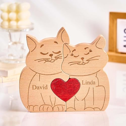 Personalisiertes Holzkunstpuzzle der Katzefamilie mit 1-8 Namen, Holz Katze Skulpturen Desktop Ornament Weihnachts Home Tischdekoration, Geschenk für Familie, Oma, Opa Mama, Papa Personalisiertes Holzkunstpuzzle der Katzefamilie mit 1-8 Namen, Holz Katze Skulpturen Desktop Ornament Weihnachts Home Tischdekoration, Geschenk für Familie, Oma, Opa Mama, Papa von Smile lab