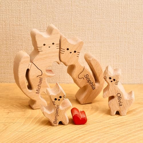 Personalisiertes Holzkunstpuzzle der Katzenfamilie mit 1-8 Namen, Holz Bär Skulpturen Desktop Ornament Weihnachts Home Tischdekoration, Geschenk für Familie, Oma, Opa Mama, Papa Personalisiertes Holzkunstpuzzle der Katzenfamilie mit 1-8 Namen, Holz Bär Skulpturen Desktop Ornament Weihnachts Home Tischdekoration, Geschenk für Familie, Oma, Opa Mama, Papa von Smile lab