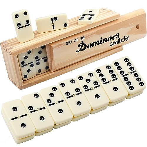Smilejoy Classic Double 6 Dominos Spielset mit Spinner 28-teilig (2-4 Spieler) von Smilejoy