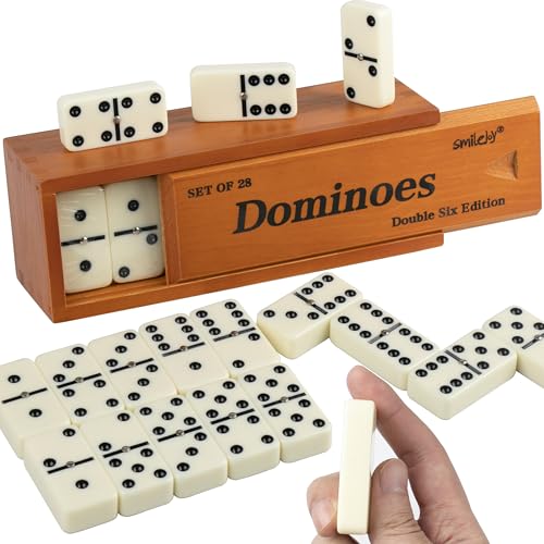 Smilejoy Domino-Set für Erwachsene, Jumbo-Größe Domino-Set für klassische Brettspiele, großes Doppel-Momino-Spielset 28 Teile mit Deluex Brauner Holzkiste (2-4 Spieler) von Smilejoy
