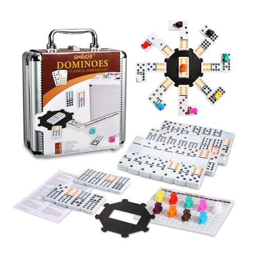 Smilejoy Double 12 Domino Set,Mexican Train Dominoes Set mit 4 hölzernen Tabletts,Dominoes Set für Erwachsene und Kinder, 91 Steine Dominoes(2-9 Spieler) von Smilejoy