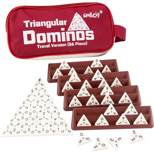 Smilejoy Dreieckiges Domino, dreieckige Domino-Fliesen mit Messing-Spinnern, Tischspiel für Kinder ab 7 Jahren, 56 Domino-Steine, klassisches Brettspiel, Mathematik-Fähigkeitstraining (2–4 Spieler) von Smilejoy
