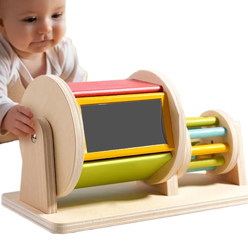 1 Set Drehtrommel Wood 22 X 10,5 X 11,5 cm Wood Spielzeug Drehendes, Rotierende Trommel Mit Spiegel Und Ball, Drehende Trommel, Regenbogentrommel Baby Spielzeug von Smileshiney