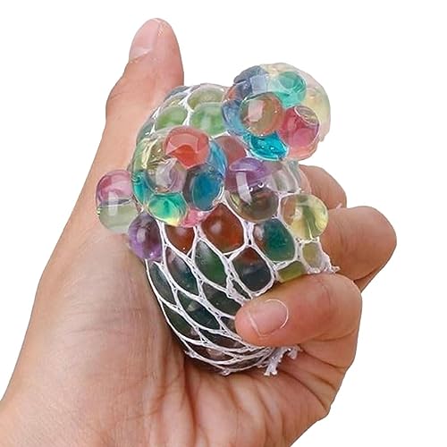 Regenbogen-Quetschball | Mesh Grape Squeeze Ball Sensorisches Spielzeug | Weiche elastische Bunte Stressbälle für Handsport, Stretchball-Quetschspielzeug für Kinder und Erwachsene von Smileshiney