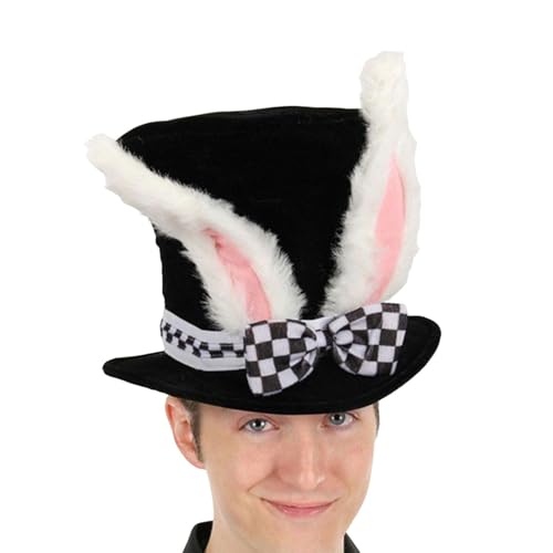 Smileshiney Hasen-Zylinder mit Ohren – 24 x 30 cm Hasenohren-Hüte, schwarze Osterhaubenkappe, Osterhasen-Ohrkappen, verrückter , Kaninchen, Plüschhüte für Party von Smileshiney