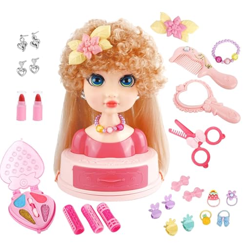 Smileshiney Puppenkopf Für Frisuren Styling - Rollenspiel Schönheitsset Lernspielzeug | Zum Üben Von Flechten Lockenstab Schminkwerkzeug Salon Für Mädchen Ab 3 Jahren von Smileshiney