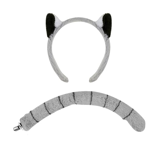 Smileshiney Tierkostüm - Lemuren Ohren Kopfband Mit Schwanz | Kostümzubehör Für Bühne, Karneval, Mottopartys Und Verkleidung Als Mädchen Accessoire von Smileshiney