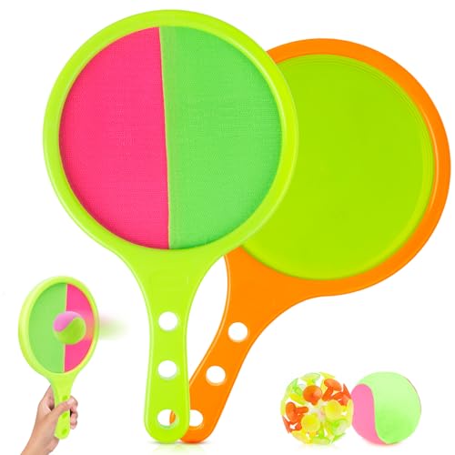 klettballspiel Strandspielzeug für Kinder Garten Spiele: Spiele für draußen Kinder Strandspielzeug (2 Schläger Grün+Orange Farbe) von Smilfree