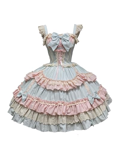 Smiling Angel Süßes Lolita-Kleid für Mädchen, Rosa, mehrlagiges Rüschenkleid mit weißem Spitzenbesatz und Schleifen, Cosplay-Kostüme, Blau, L Smiling Angel Süßes Lolita-Kleid für Mädchen, Rosa, mehrlagiges Rüschenkleid mit weißem Spitzenbesatz und Schleifen, Cosplay-Kostüme, Blau, L von Smiling Angel