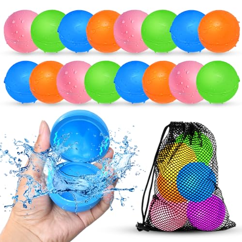 SOPPYCID 16 Stück Wasserbomben Wiederverwendbar,Silikon Wasserbomben Selbstschließend magnetische Spritzbälle,Sommer Wasserspielzeug für Kinder im Alter von 3-12 Jahren für Spaß,Pure Farbe. von Smirodi