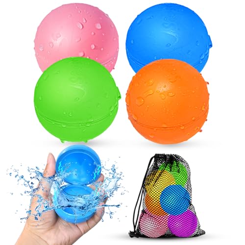 SOPPYCID Wasserbomben Wiederverwendbar,Silikon Wasserbomben Selbstschließend magnetische Spritzbälle,Sommer Wasserspielzeug für Kinder im Alter von 3-12 Jahren für Spaß,Pure Farbe(4 Stück). von Smirodi