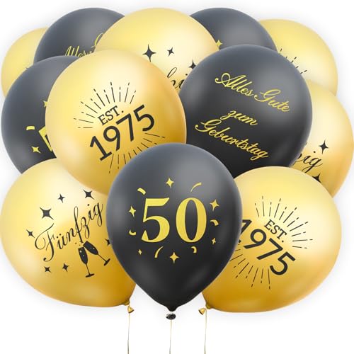 36 Stück Deko zum 50. Geburtstag, Happy Birthday Luftballon zum 50. Geburtstag für Männer und Frauen, Schwarzgold, Avocadogrüngold, Milchweißgold (schwarzes Gold, 50) von Smlper