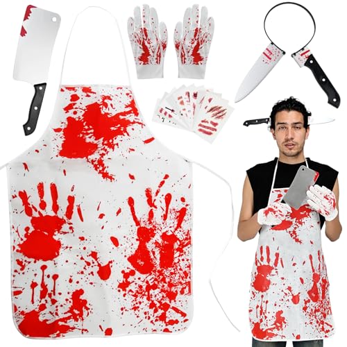 Halloween Kostüm Metzger,Halloween Schlachter Horror Set, Horror-Accessoires mit Blutige Schürze von Smlper