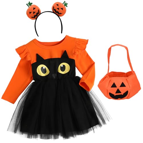 Smlper 3er Halloween Kinder Kürbis Kostüme, Halloween-Kinderkostüm mit Kopfbedeckung und Kürbis-Süßigkeitentüte, Halloween-Kostüm, Maskerade-Kürbiskostüm für Kinder von Smlper