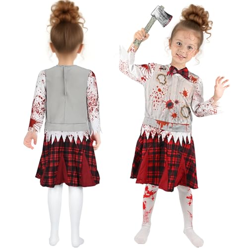 Smlper Halloween Kostüm Zombie Mädchen,blutiges Zombie-Mädchenkostüm für Kinder (M) von Smlper