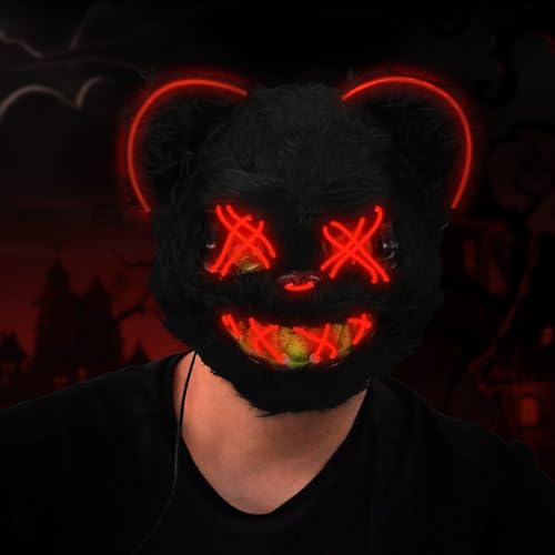 Smlper Halloween Maske, LED Horror Maske, Halloween Maske Bär, Halloween Hasen Maske, Masken Halloween Kinder, LED Masken (Schwarzbär) von Smlper