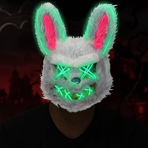 Smlper Halloween Maske, LED Horror Maske, Halloween Maske Bär, Halloween Hasen Maske, Masken Halloween Kinder, LED Masken (Weißes Kaninchen) von Smlper