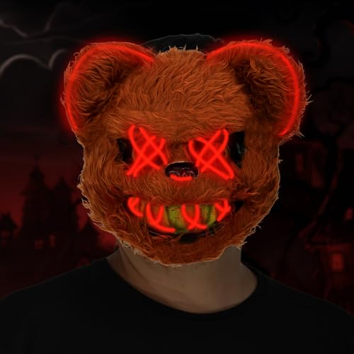 Smlper Halloween Maske, LED Horror Maske, Halloween Maske Bär, Halloween Hasen Maske, Masken Halloween Kinder, LED Masken von Smlper