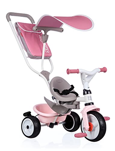 Smoby - Baby Balade Plus rosa - Mitwachsendes Kinderdreirad mit Schubstange, Sitz mit Sicherheitsgurt, Metallrahmen, Pedal-Freilauf, für Kinder ab 10 Monaten von Smoby