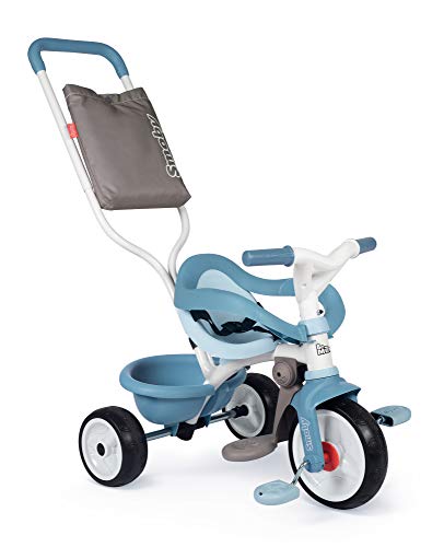 Smoby - Be Move Komfort blau - Kinderdreirad mit Schubstange, Sitz mit Sicherheitsgurt, Metallrahmen, Pedal-Freilauf, für Kinder ab 10 Monaten von Smoby