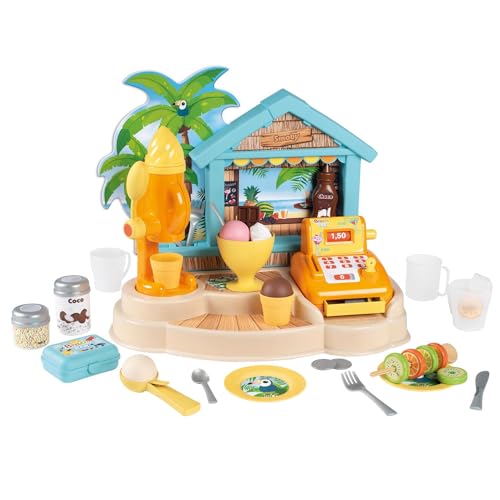 Smoby - Beach Bar – Einkaufskasse für Kinder – Registrierkasse und Eismaschine – 38 Zubehörteile – ab 3 Jahren – 310545 Mehrfarbig von Smoby