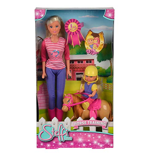 Simba 105738051 - Steffi Love Horse Training, Steffi als Reitlehrerin, mit Pony und Evi Love Puppe, Ankleidepuppe, 29cm, für Kinder ab 3 Jahren von Smoby