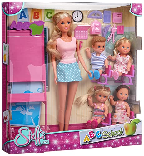 STEFFI LOVE 105730472002 Maitresse d'école-Poupée Mannequin 29cm-Tableau et Accessoires + 4 élèves Puppe, Mehrfarbig, one Size von Simba