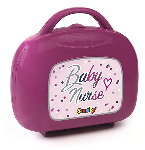 Smoby 220341 - Baby Nurse Puppenpflegekoffer - Koffer mit Babyfläschchen, Fieberthermometer, Windel, Tellerchen mit Löffel, für Kinder ab 3 Jahren, Rosa, Lila von Smoby