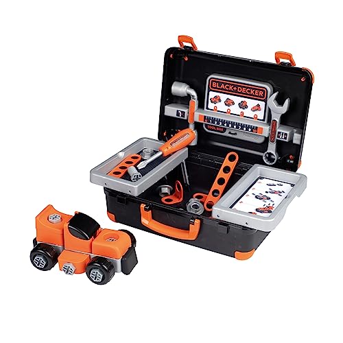 Smoby - Black+Decker Werkzeugkoffer für Kinder ab 3 Jahre - ausklappbarer Spielzeug-Koffer (35,5x28,6x28,5 cm) mit Werkzeug und Auto-Bausatz von Smoby